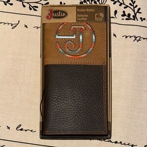 Justin Boots Men's “J” Justin RFID Tan and Chocolate Brown Leather Rodeo Wallet